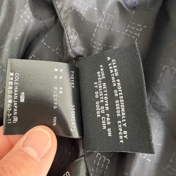 Cole Haan black lambskin leather moto jacket with gold-toned hardware - Picture 14 of 15